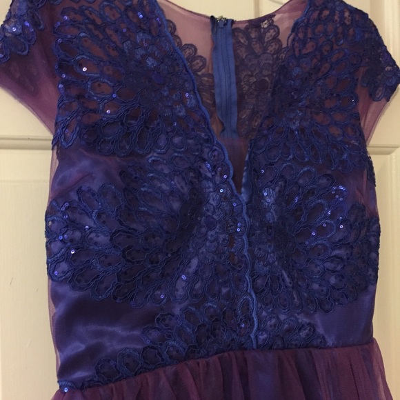 Lace Bodice Sequin Embellished Tulle Party Dress in Blue/Purple - Picture 11 of 13